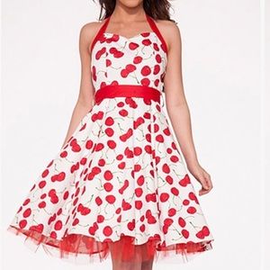 HEARTS & ROSES | Red cherry blossom halter dress